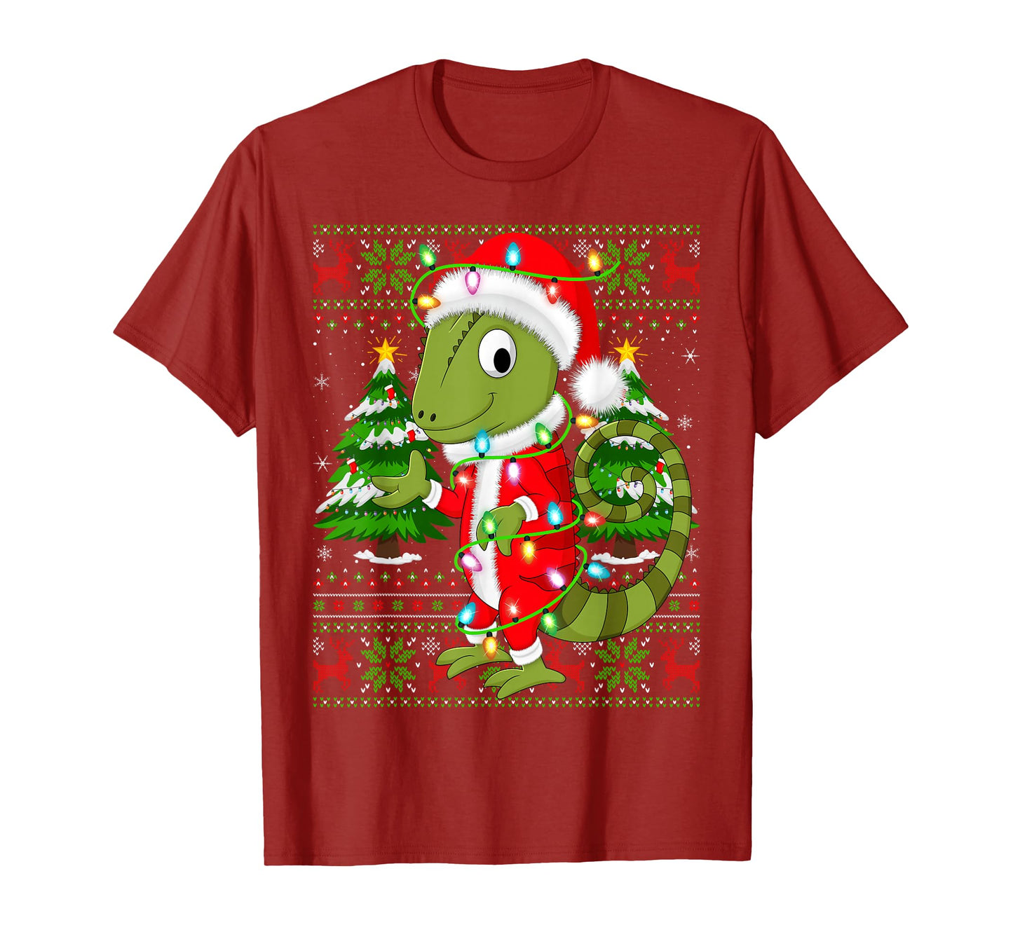 Chameleon Christmas Lights Santa Costume Ugly Xmas Sweaters T-Shirt