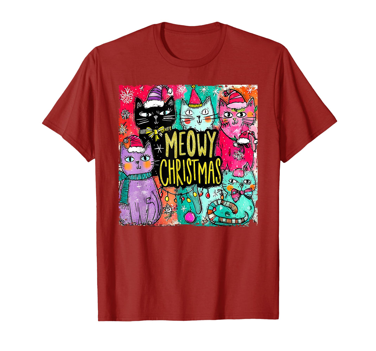 Meowy Christmas Cat Ugly Christmas Cat Reindeer Santa Xmas T-Shirt