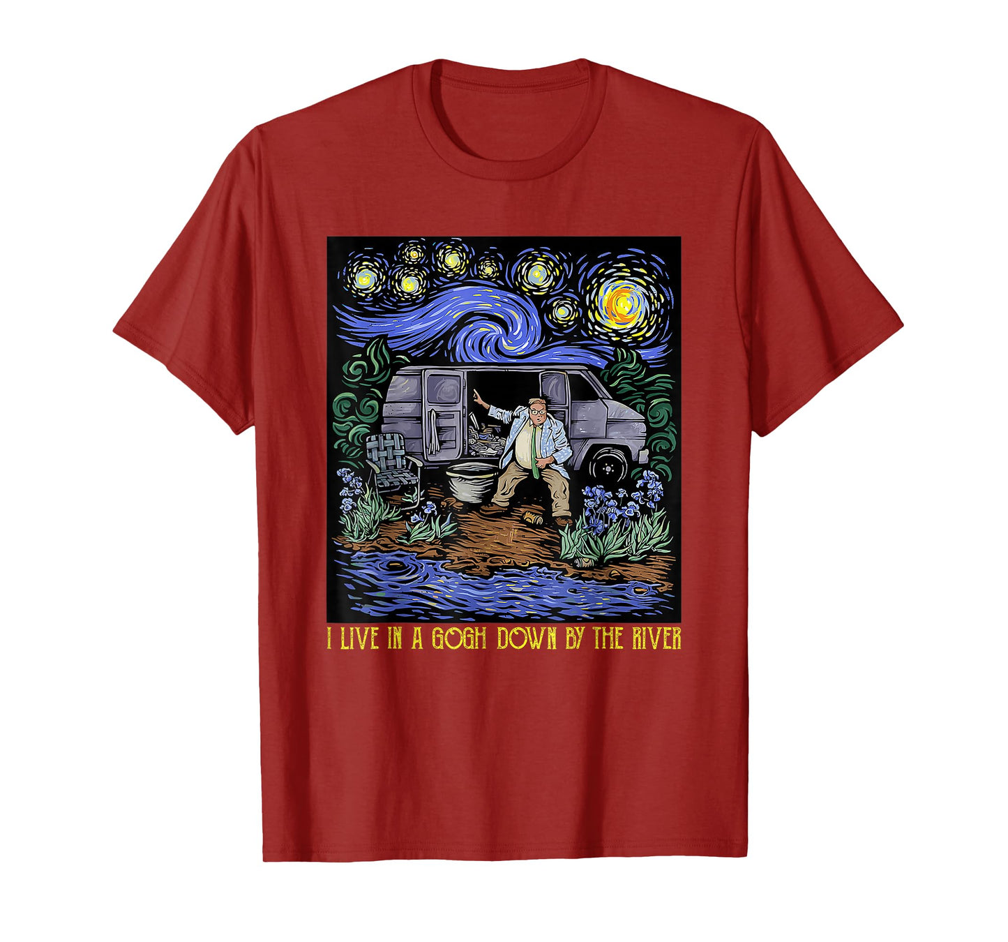 I Live In A Van-Gogh Down-By The River Vintage T-Shirt
