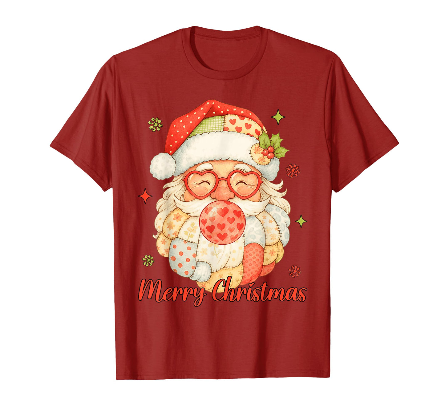 Merry Christmas Patchwork Santa Claus Face Vintage Xmas T-Shirt