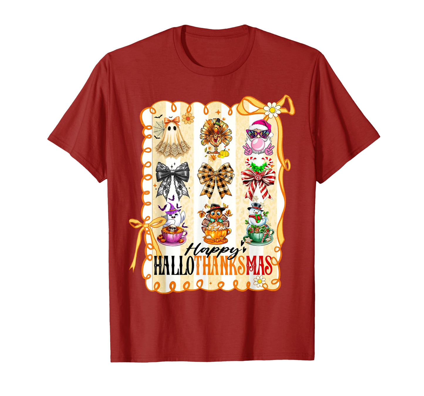Happy Hallothanksmas Coquette Bow Halloween Thanks Christmas T-Shirt