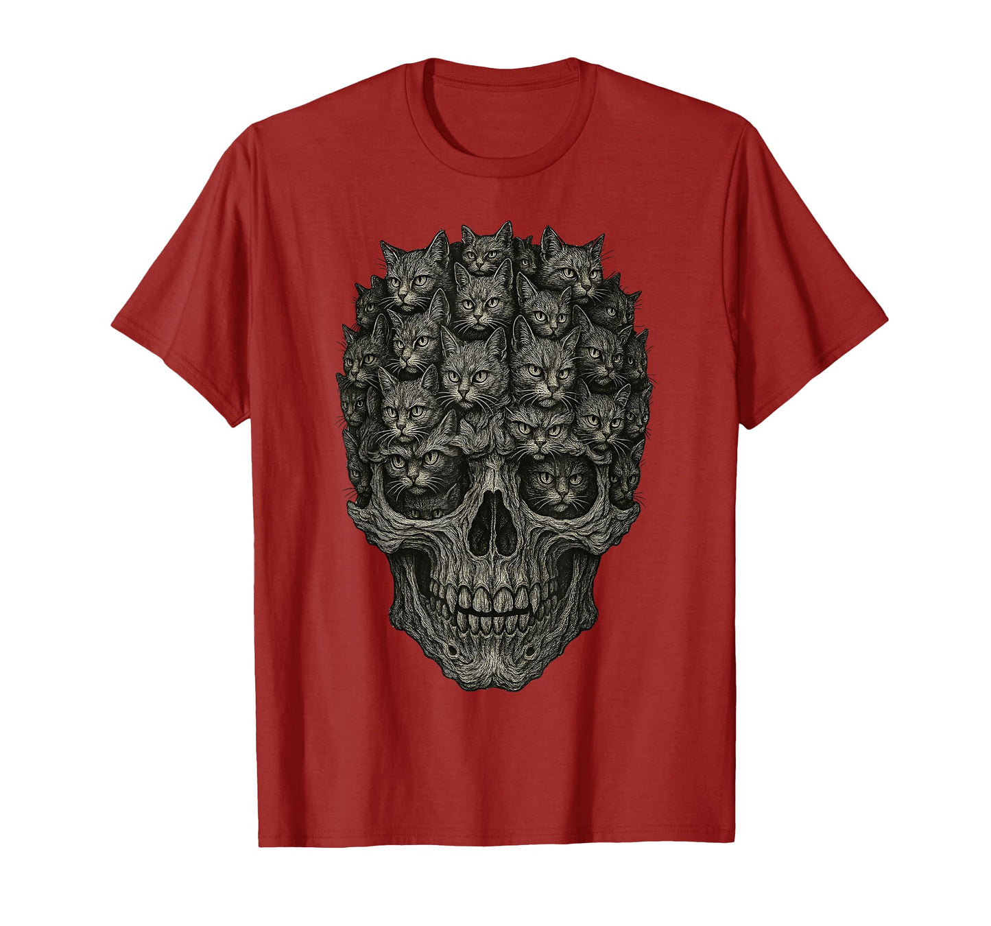Vintage Halloween Skull Black Gray Cats Subtle Cat Parents T-Shirt
