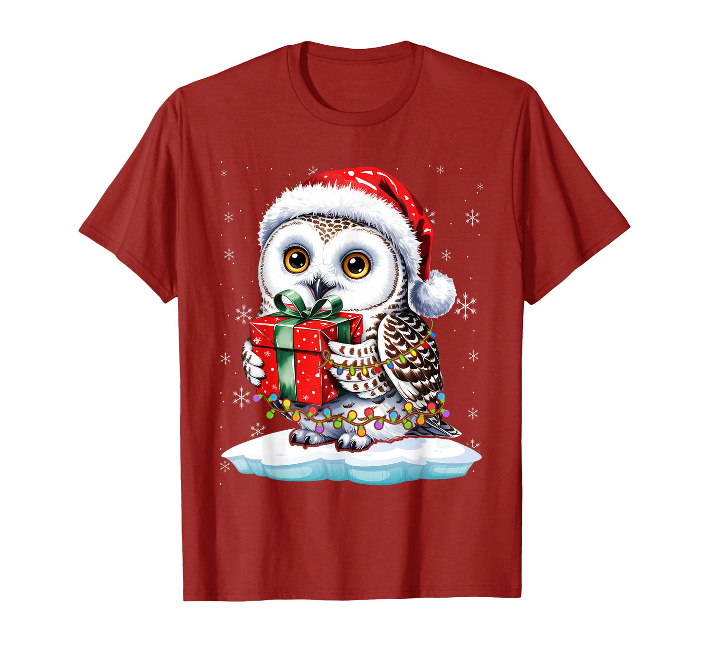 Owl Christmas Santa Hat Lights Family Matching Owls Lovers T-Shirt