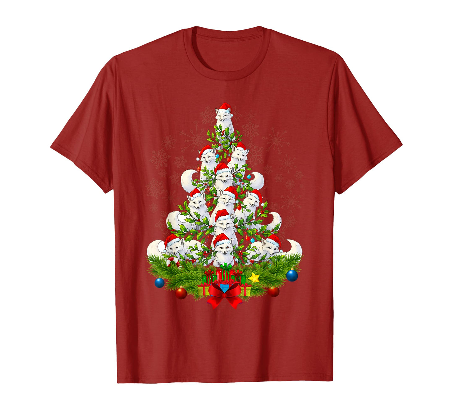 Funny Santa Xmas Arctic Fox Christmas Tree T-Shirt