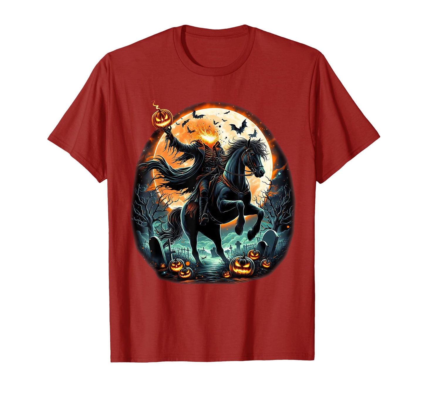 Pumpkin Headless Horseman Scary Halloween Tee T-Shirt
