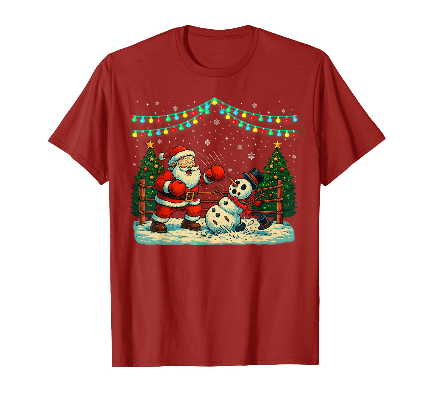 Funny Wrestling Santa Xmas Snowman Christmas Lights T-Shirt
