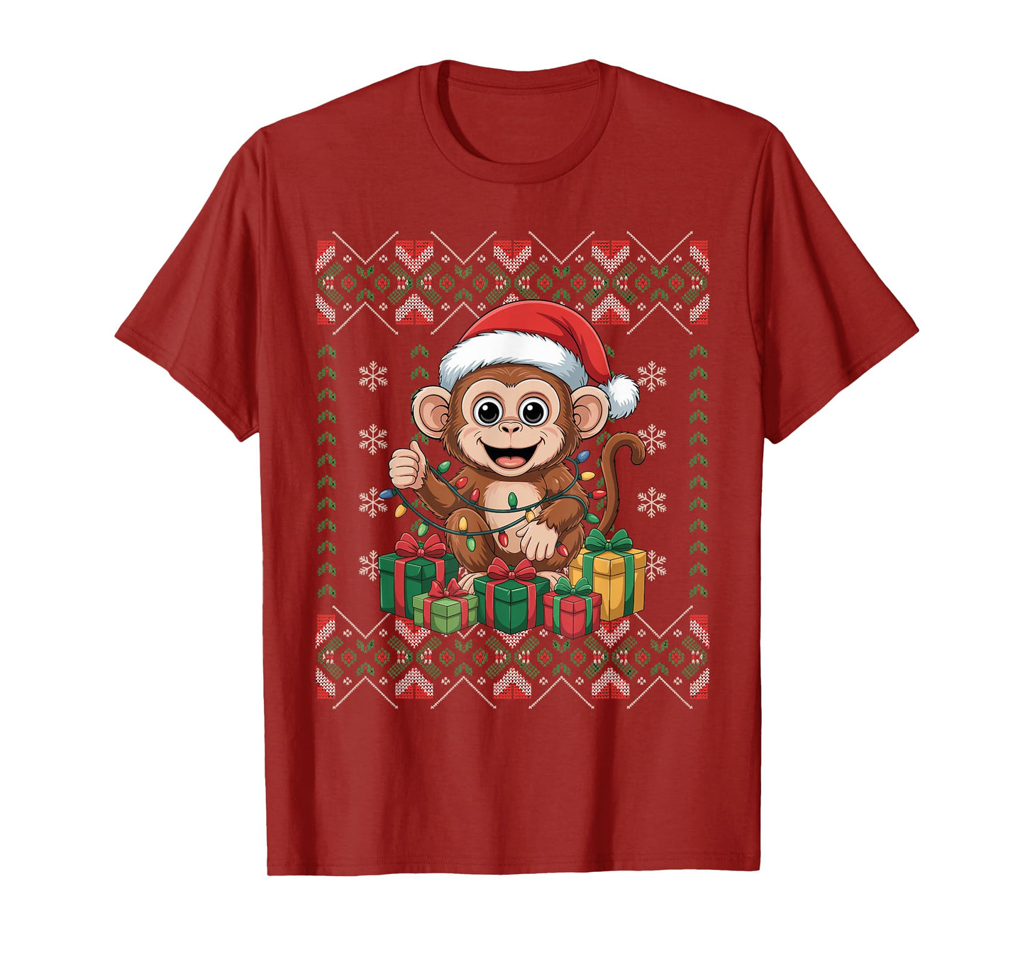 Santa Monkey Christmas Ugly Sweater Funny Holiday Pajamas T-Shirt