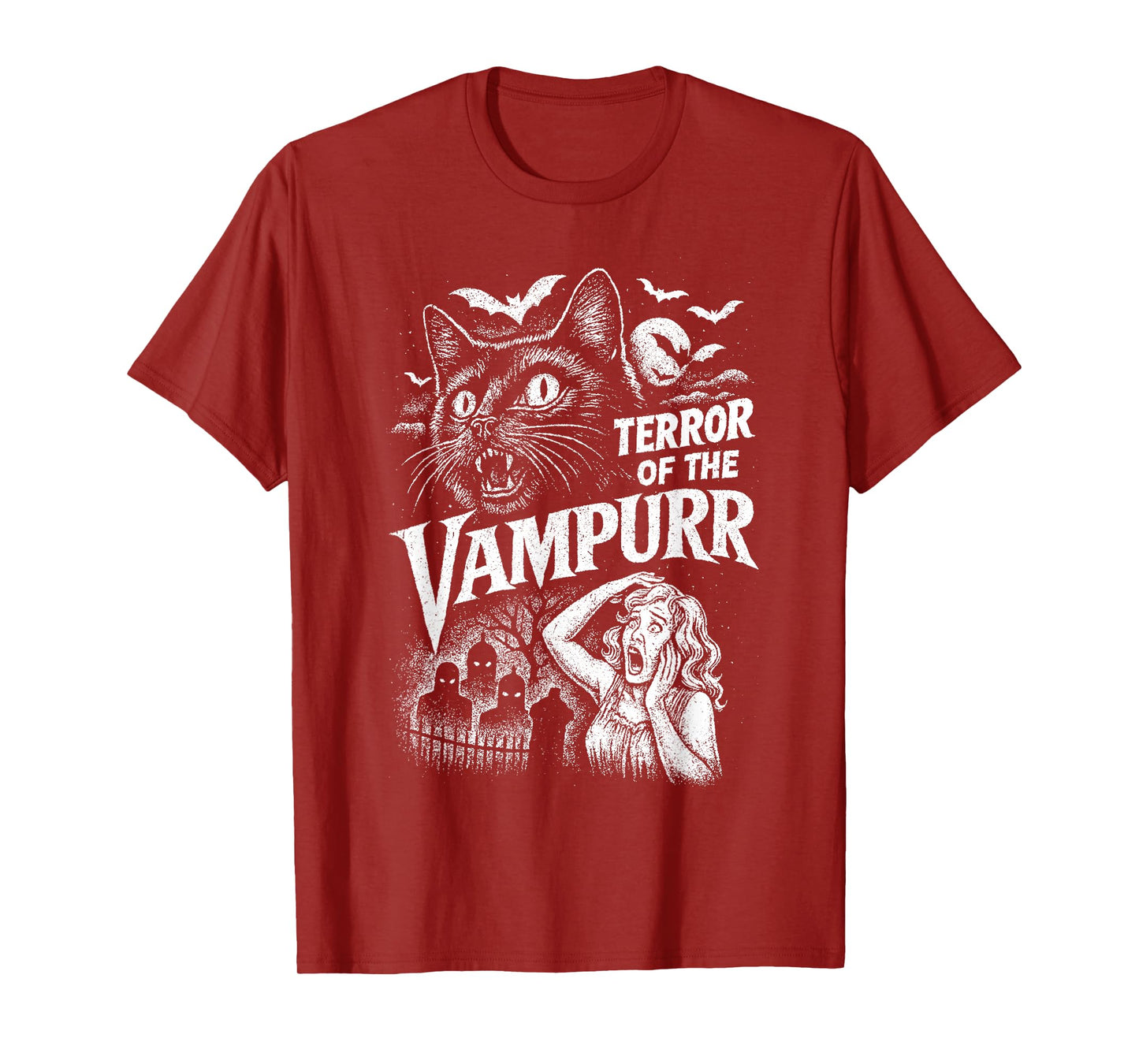 Terror of The Vampurr Halloween Cat Vintage Movie Spooky T-Shirt