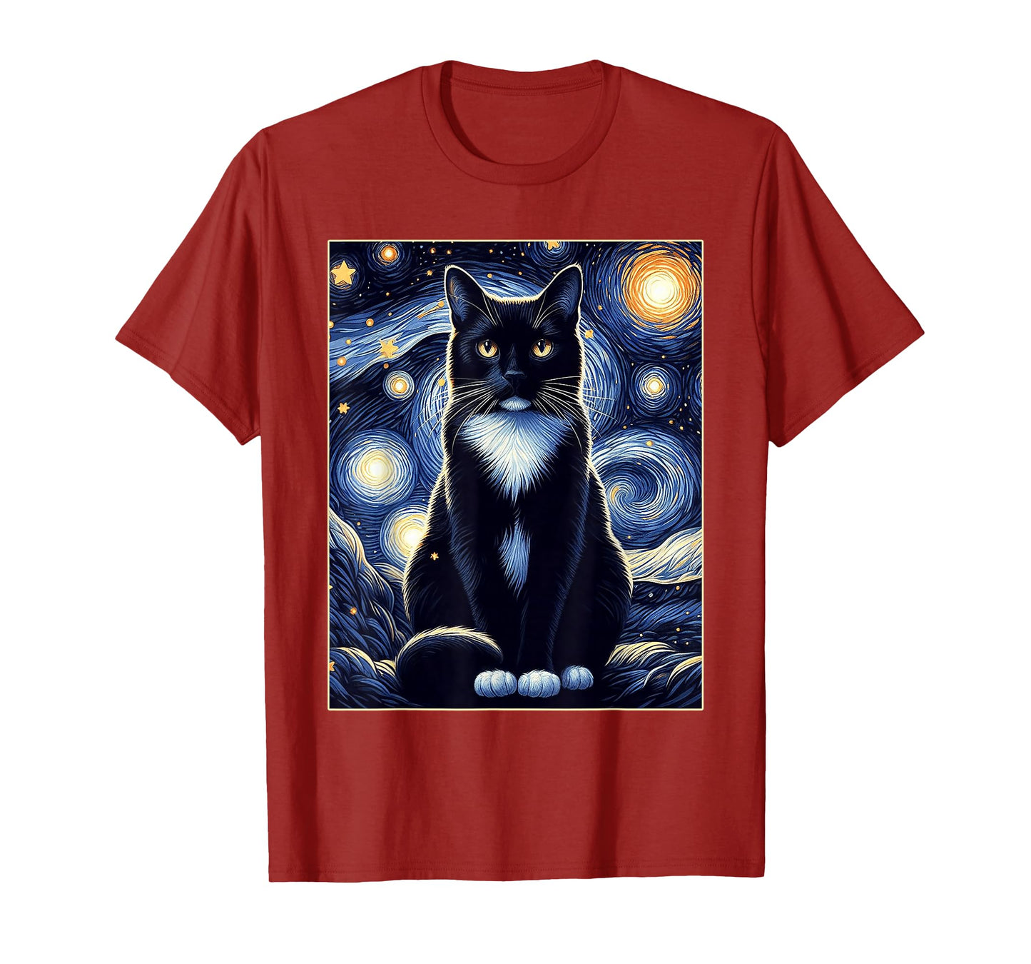 Tuxedo Cat Starry Night Shirt Van Gogh Painting Cat Lover T-Shirt