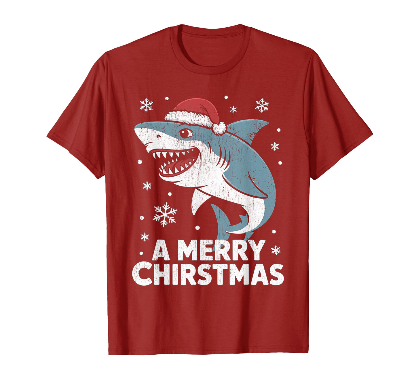 A Merry Christmas Funny Shark Santa Hat Ugly Sweater T-Shirt