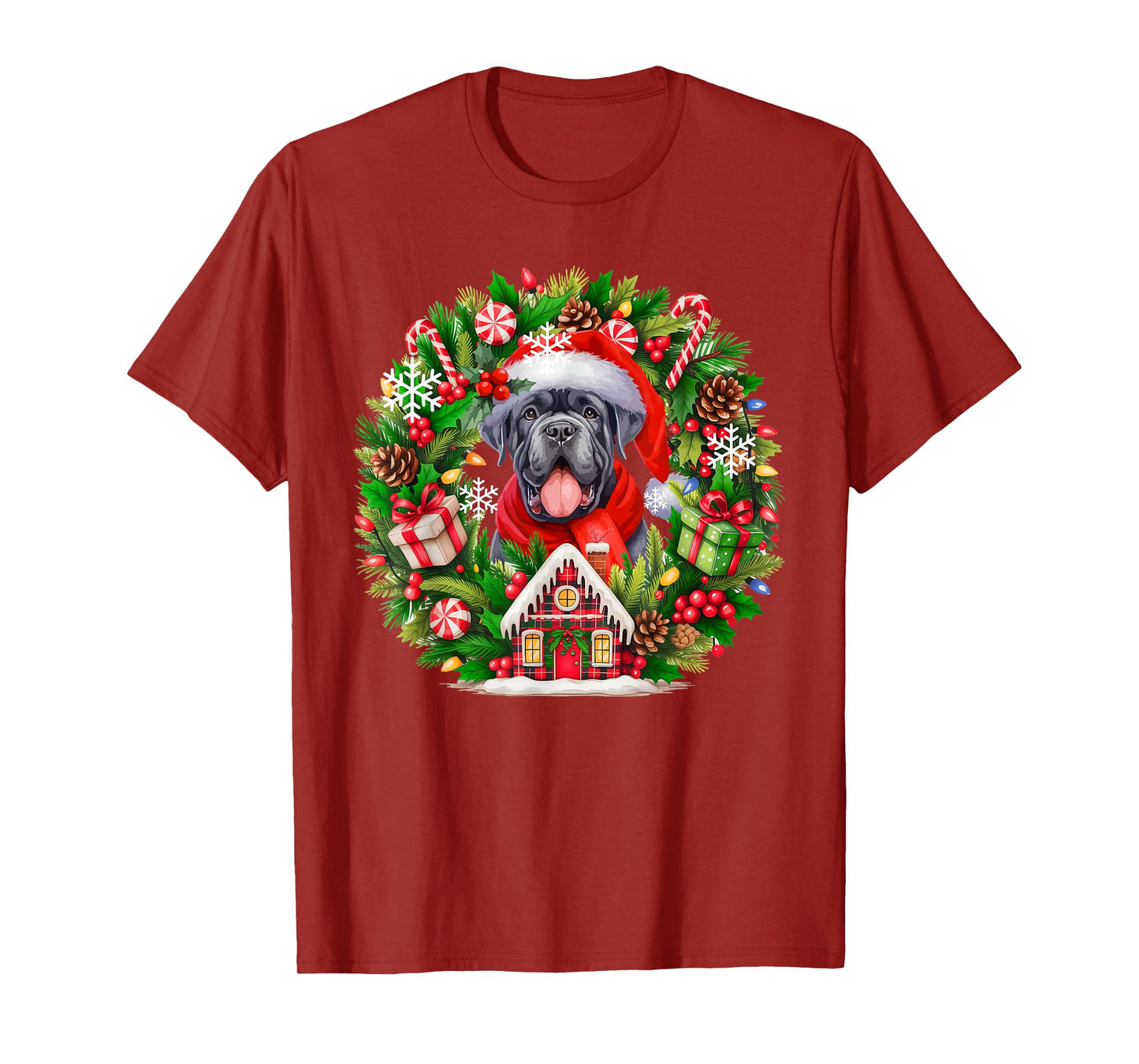 Santa Cane Corso Christmas Floral Circle Matching Owner Kids T-Shirt