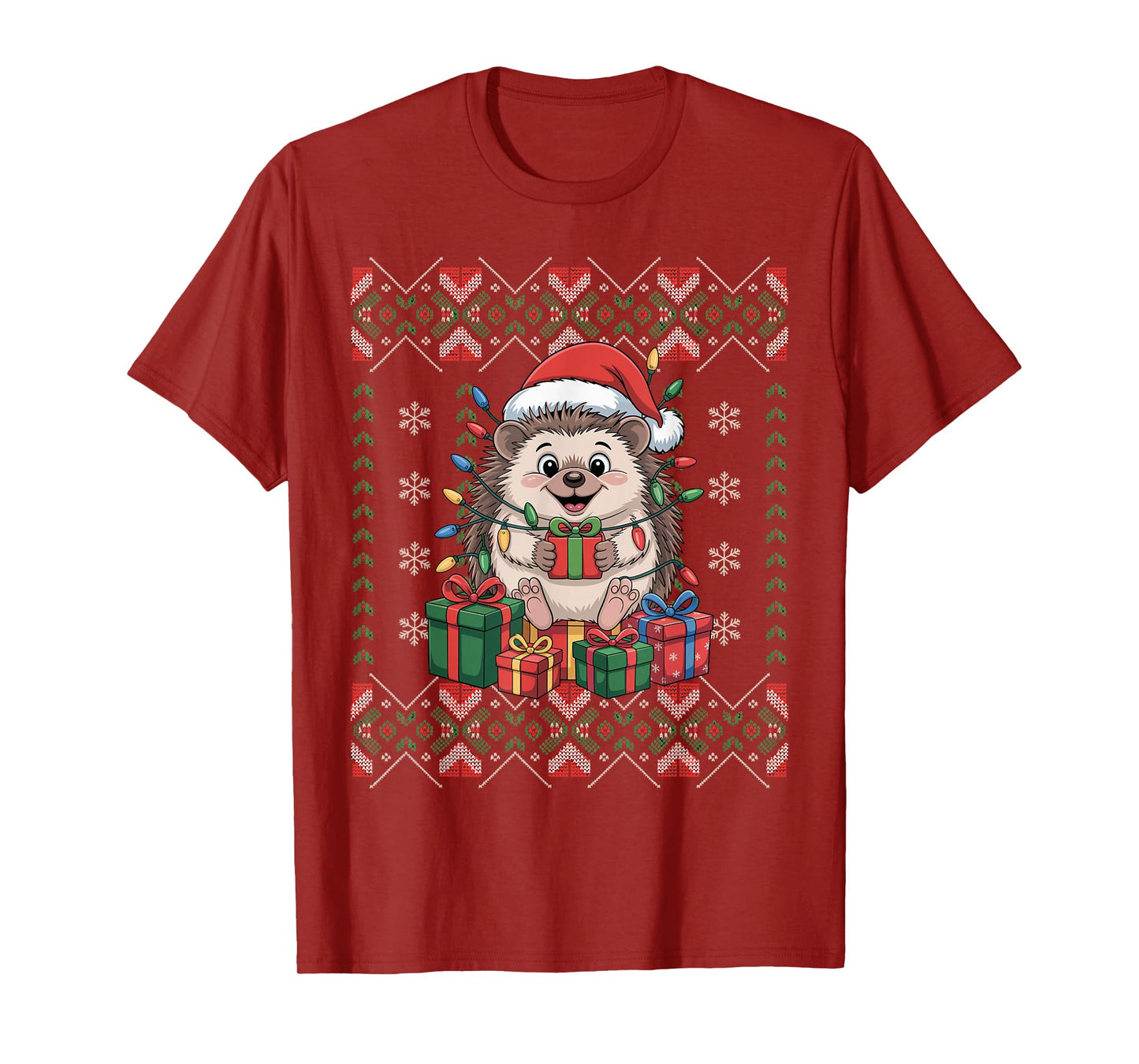 Santa Hedgehog Christmas Ugly Sweater Funny Holiday Pajamas T-Shirt