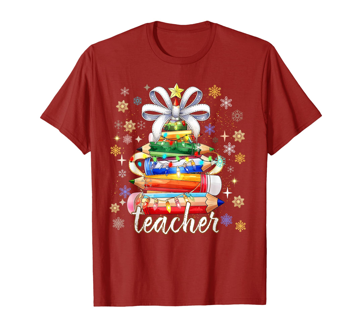 Teacher Student Vibes Holiday Pencil Tree Lights Women Kid T-Shirt