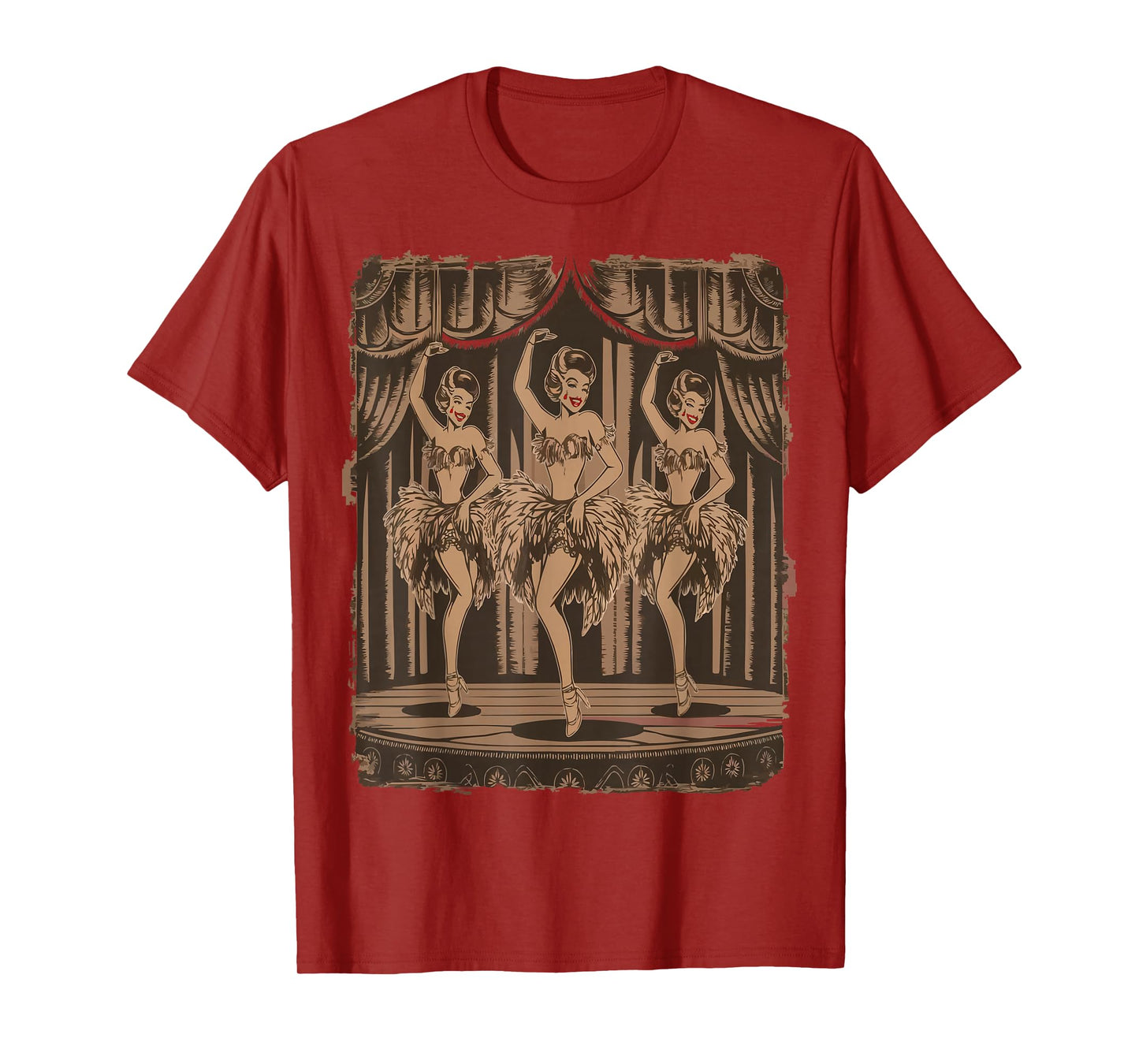 Vintage Showgirls Dancing on Stage in Classic Burlesque Art T-Shirt