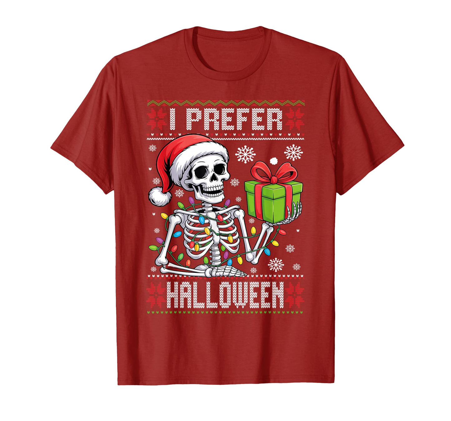 I Prefer Halloween Ugly Christmas Sweater Skeleton Xmas T-Shirt