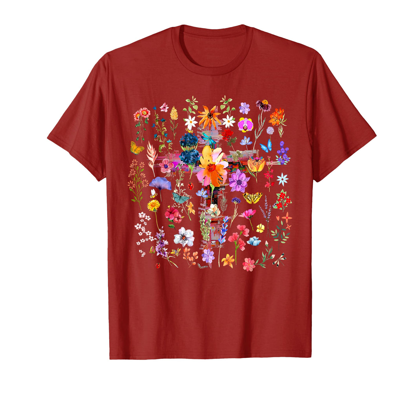 Vintage Pressed Flowers Cross Faith Jesus Garden Christian T-Shirt