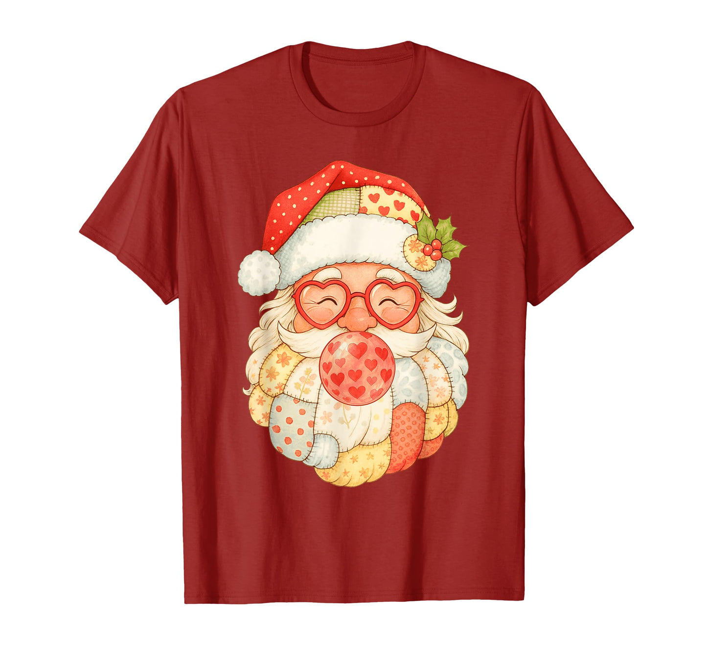 Patchwork Santa Claus Face Vintage Christmas Men Women Kids T-Shirt