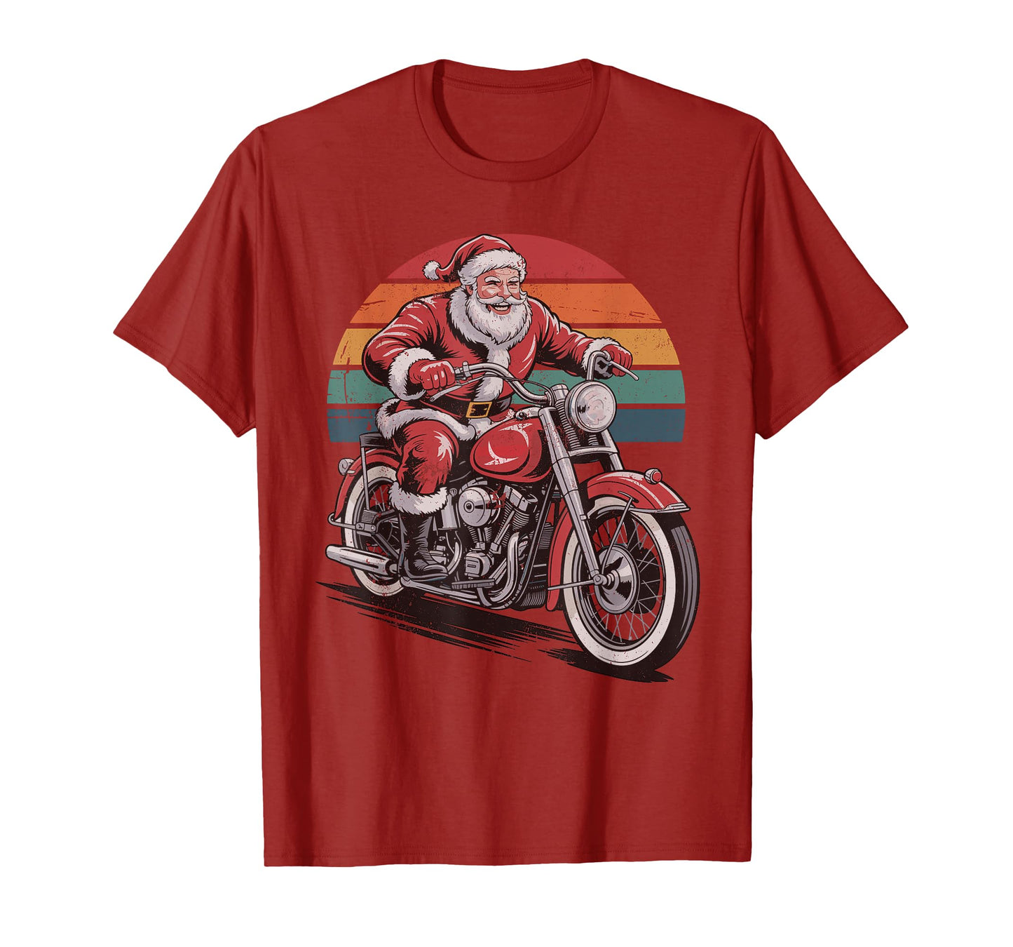 Retro Vintage Santa Riding Motorcycle Christmas Holiday T-Shirt