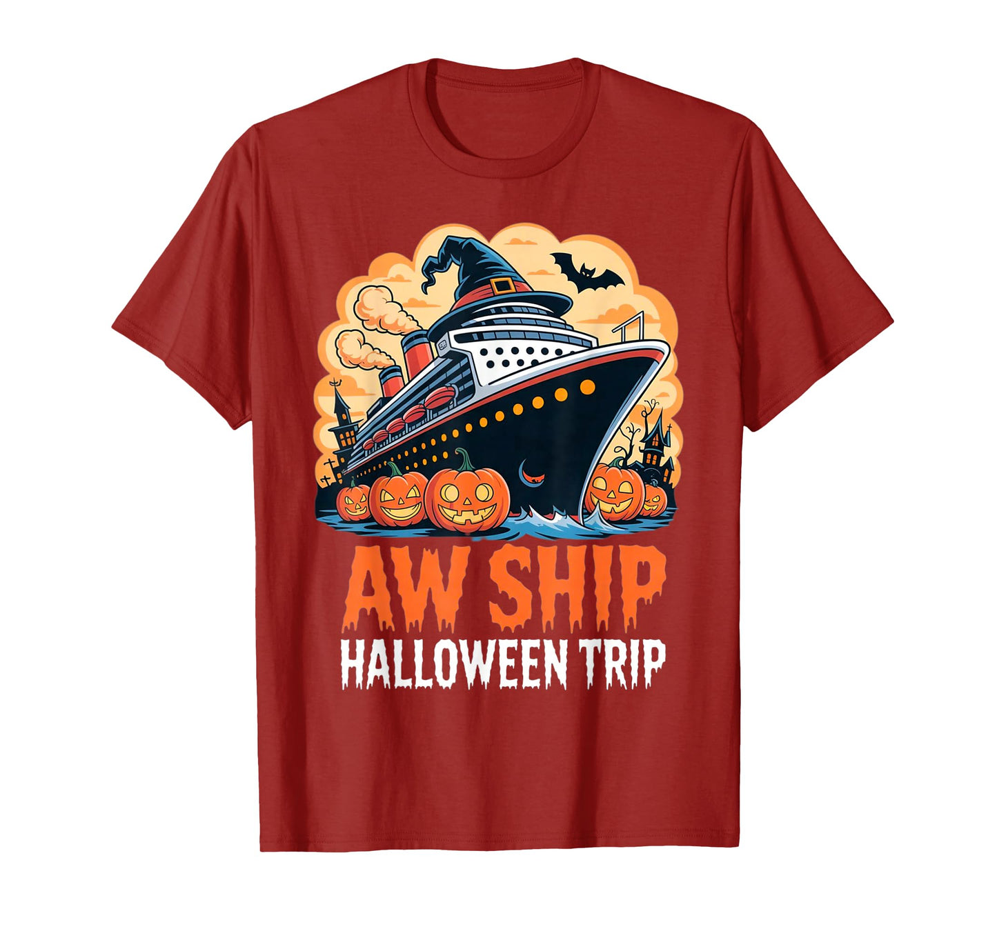 Aw Ship Halloween Trip Witch Pumpkins Funny Family Matching T-Shirt