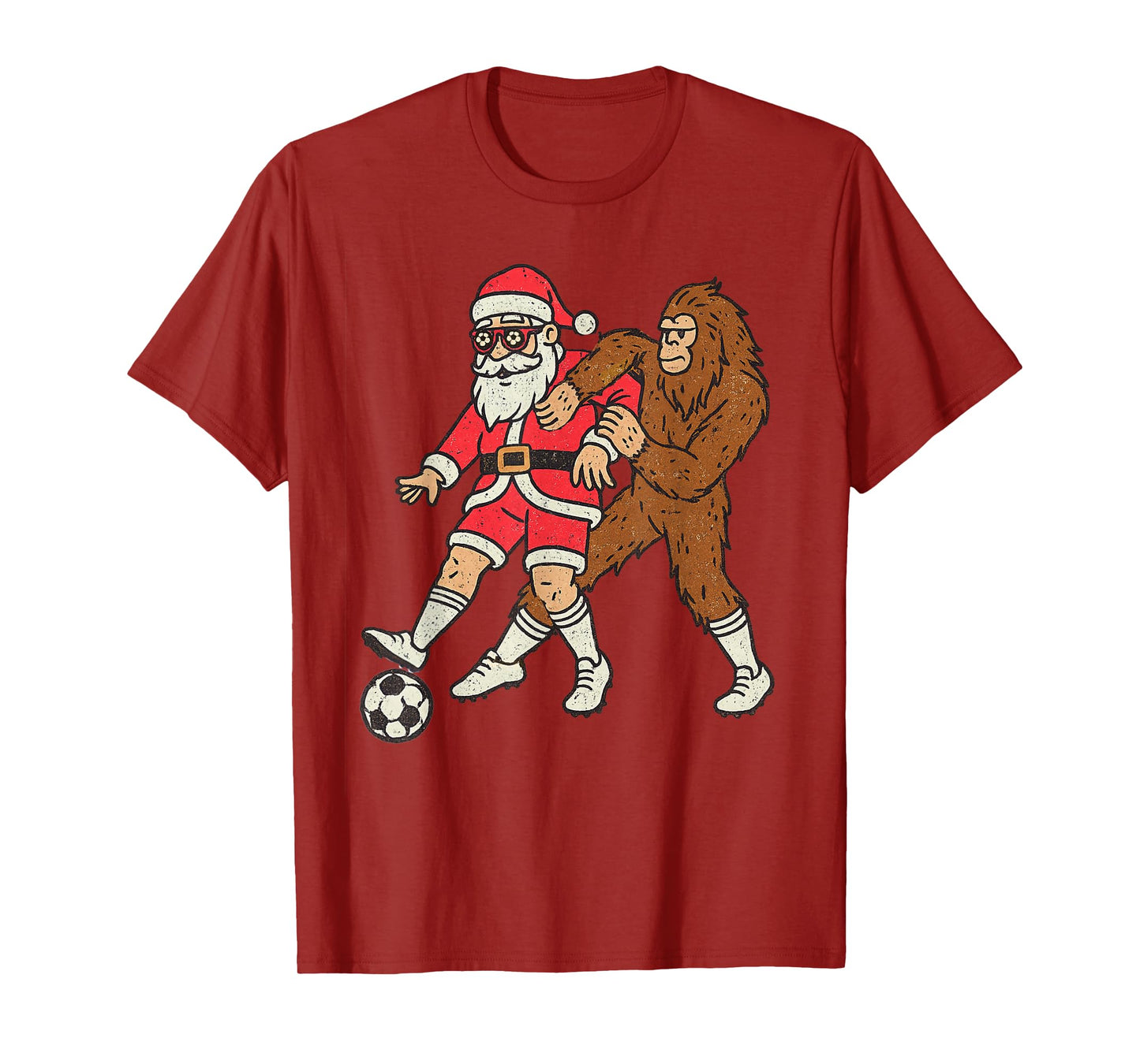Santa Sasquatch Playing Soccer Christmas Funny Xmas Holiday T-Shirt