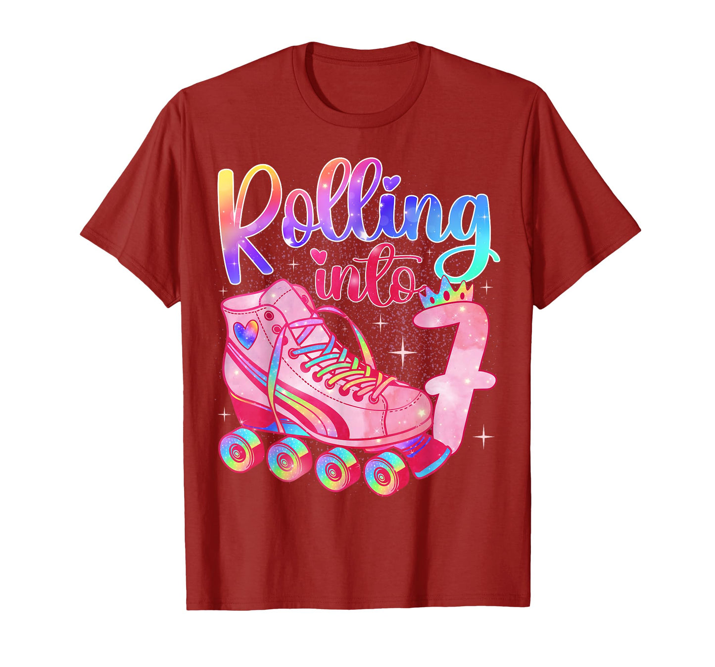 Kids Rolling Into 7 Roller Skating 7th Birthday Party Girl T-Shirt