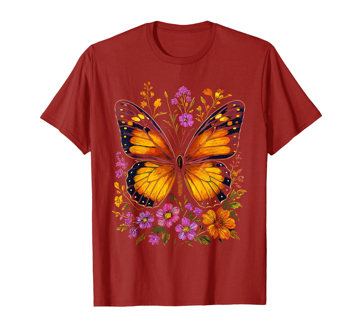 Monarch Butterfly Floral Nature Insect Lover Garden T-Shirt