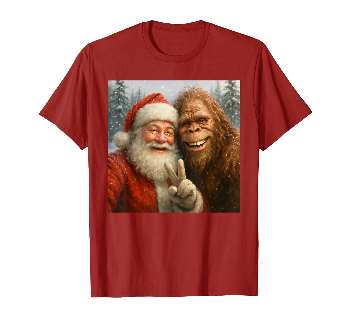 Funny Cat Selfie with Santa Claus & Bigfoot Meme T-Shirt