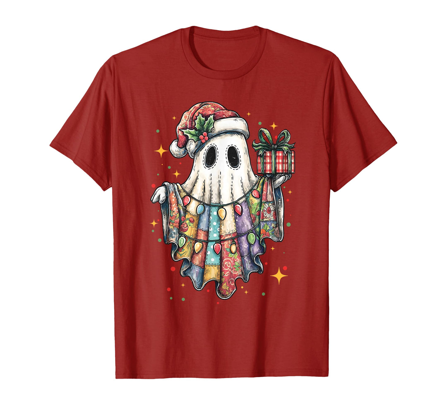 Retro Patchwork Christmas Ghost Merry Christmas Funny Boo T-Shirt