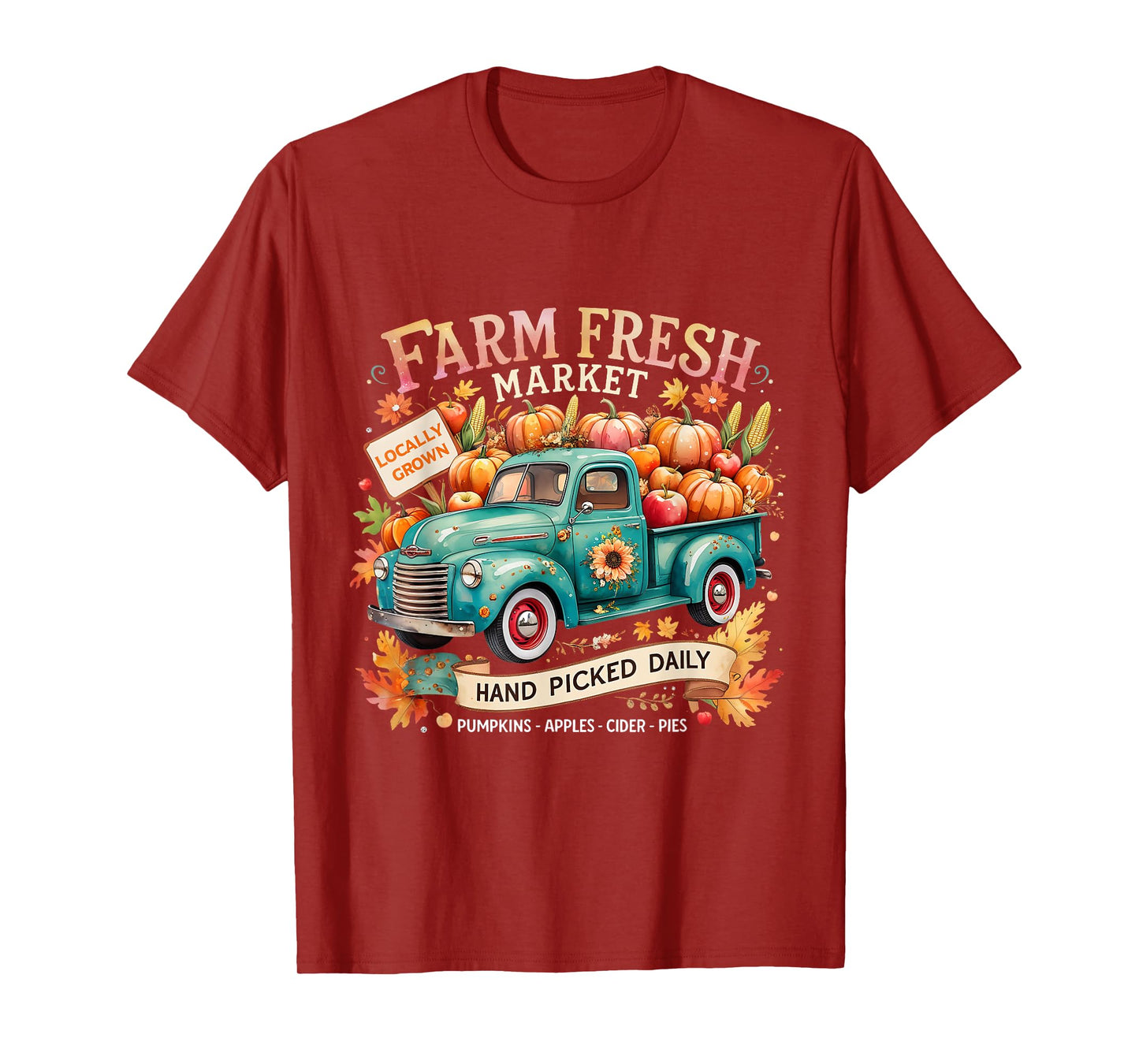 Farm Fresh Market Vintage Truck Pumpkin Fall T-Shirt