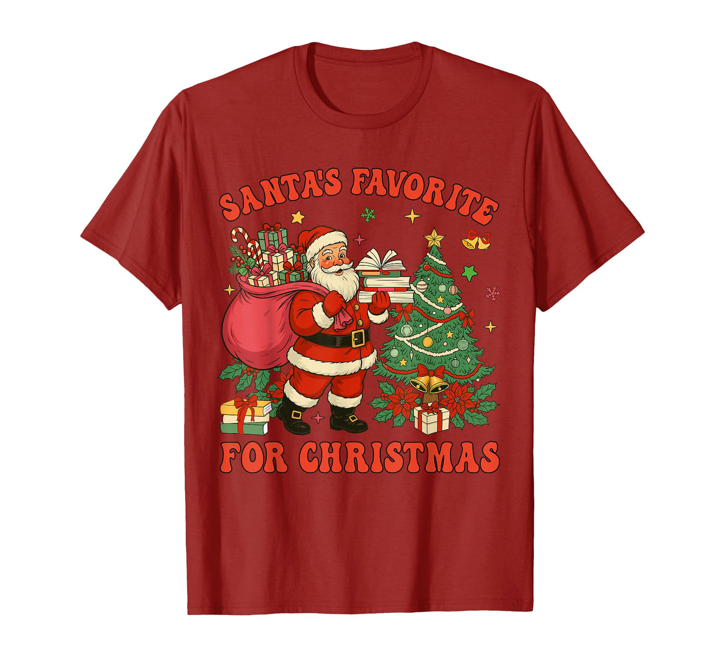Santa Favorite Teacher Groovy Christmas Teacher Boys Girls T-Shirt