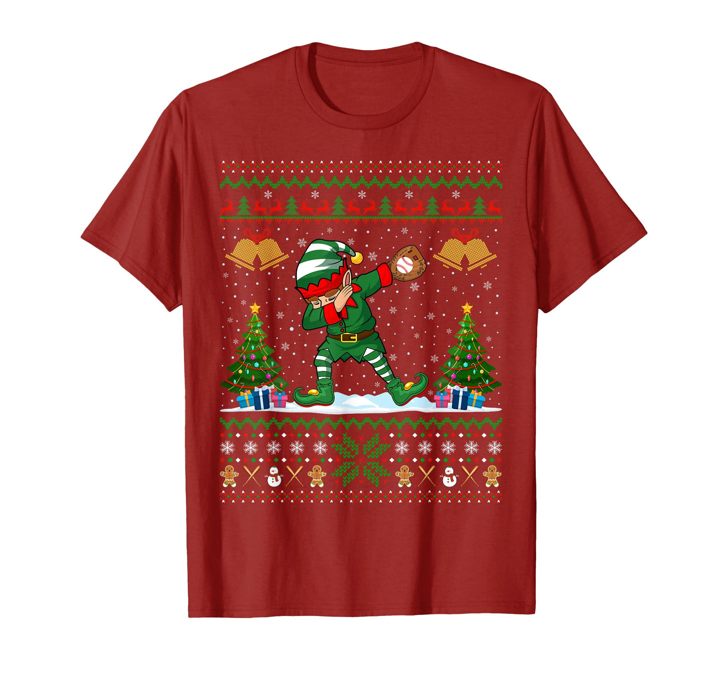 Ugly Xmas Pajamas Dabbing Elf Baseball Player Christmas T-Shirt