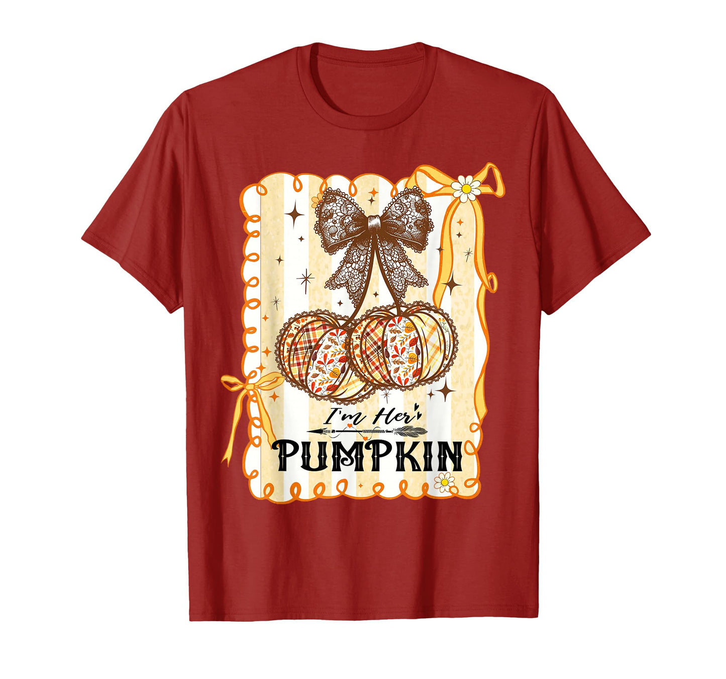 I'm Her Pumpkin Cherry Couple Coquette Bow Fall Thanksgiving T-Shirt