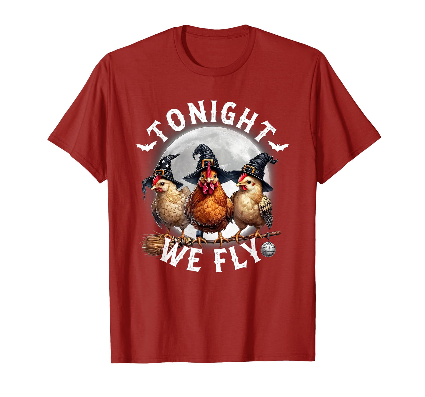 Tonight We Fly, Retro Chicken Witches Hat and Broom T-Shirt