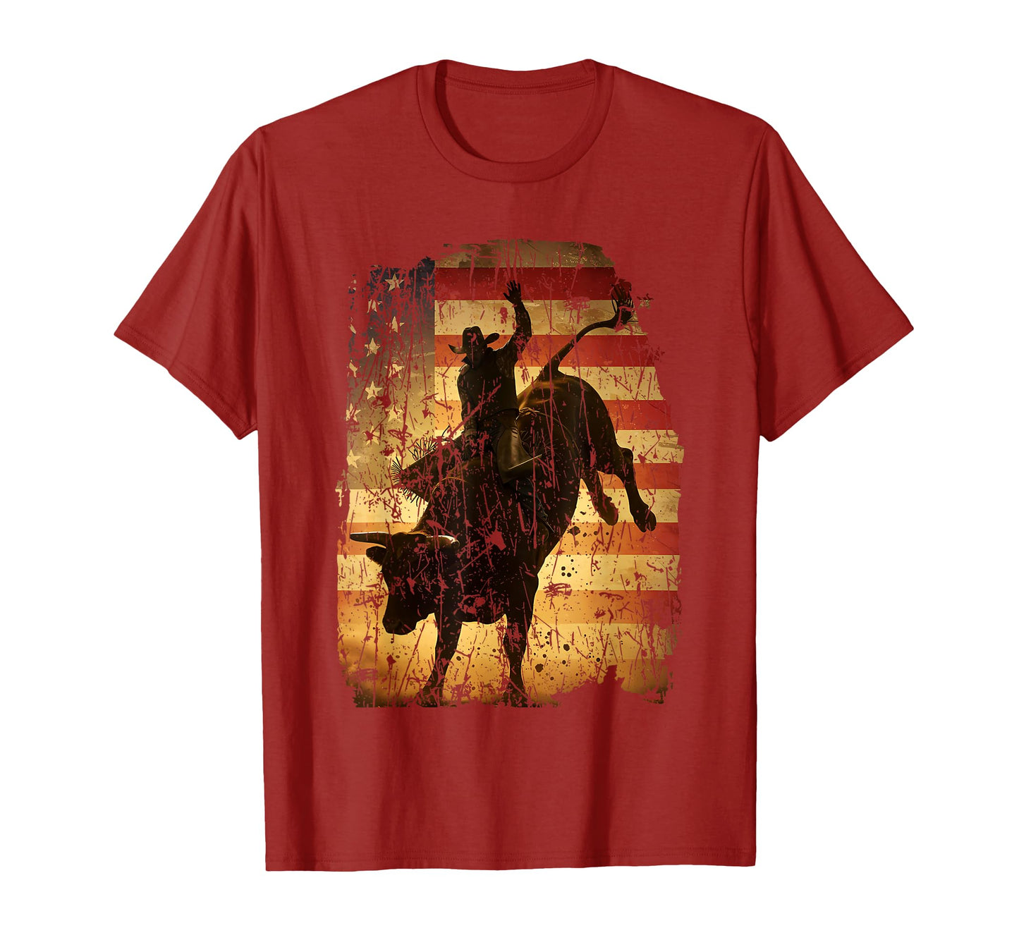 Rodeo Bull Rider Retro Western Patriotic Cowboy USA Flag T-Shirt