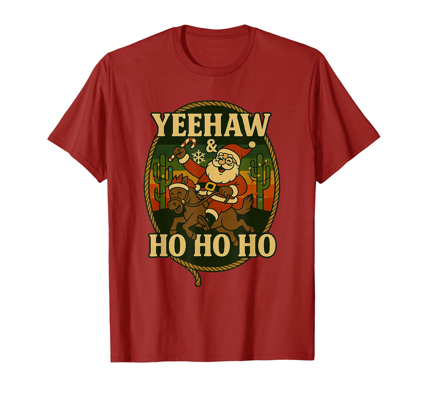 Yeehaw Ho Ho Ho Funny Christmas Cowboy Santa Riding T-Shirt