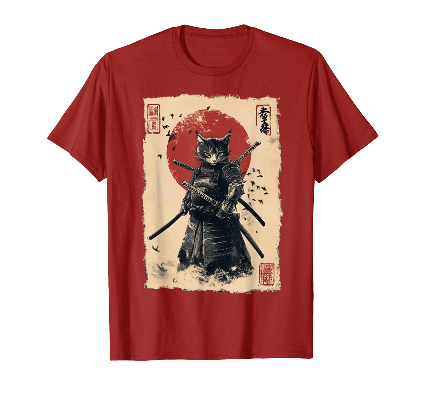 Vintage Japanese Art anime graphic samurai cat warrior T-Shirt
