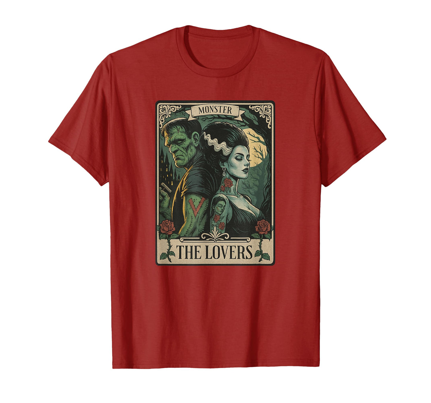 Monster Lovers Tarot Card Gothic Frankenstein Halloween T-Shirt