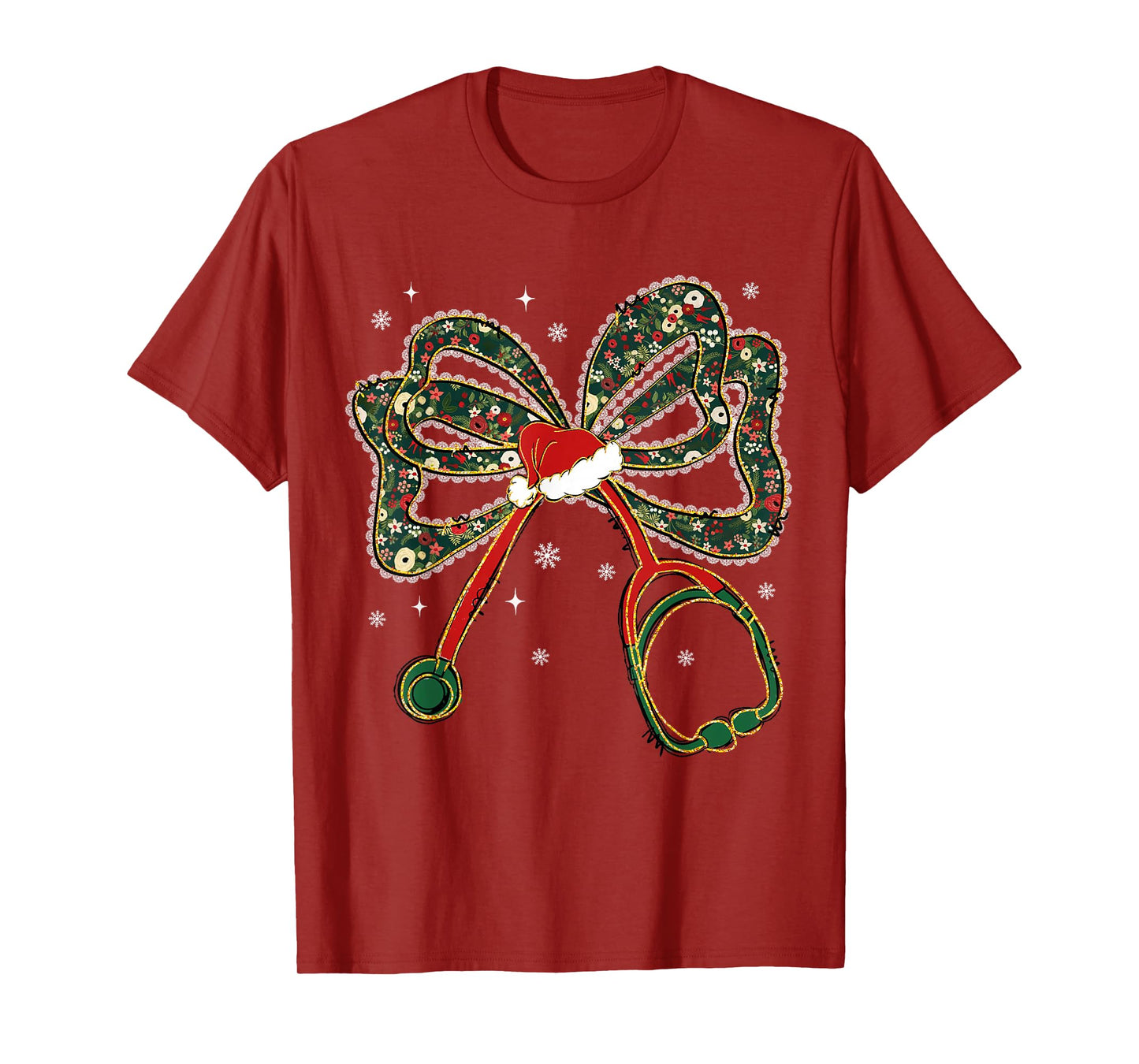 Christmas Nurse Coquette Bow Stethoscope Xmas Santa Hat T-Shirt