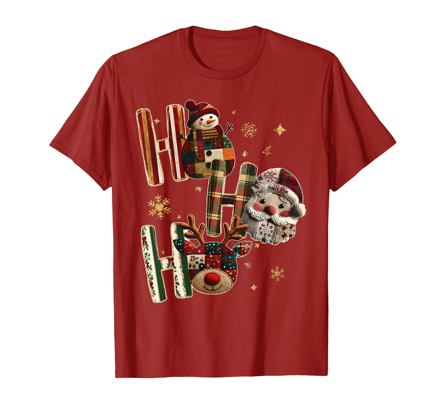 Patchwork Santa Claus Reindeer Snowman Quilters Christmas T-Shirt