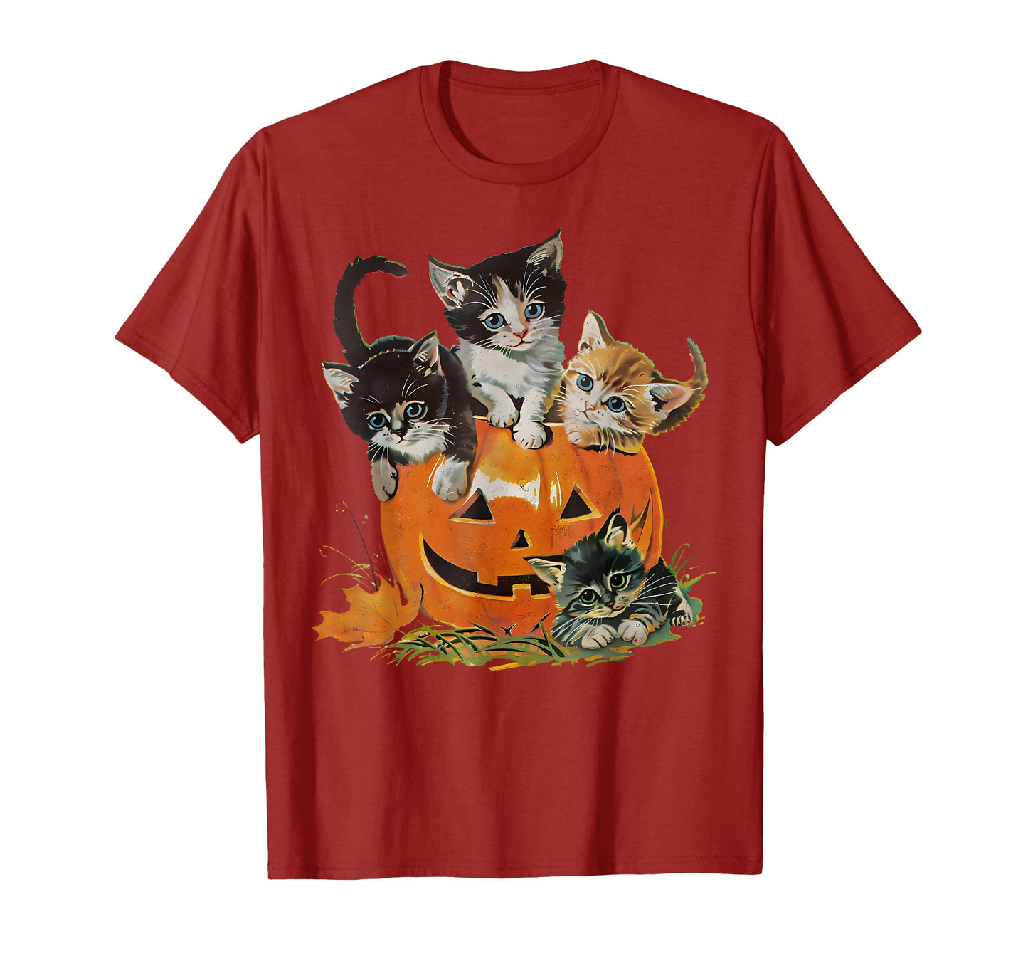 Vintage 90s Cat Pumpkin Halloween Retro Floral Spooky Season T-Shirt