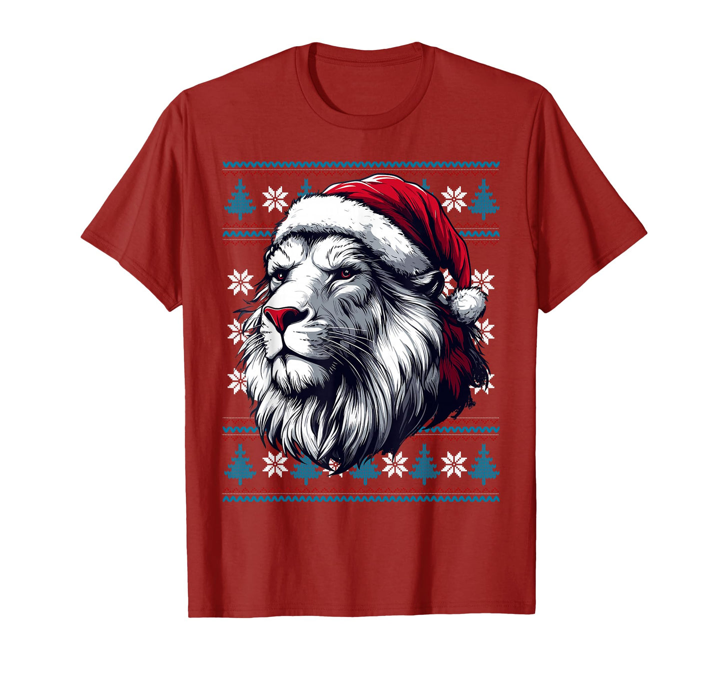 Lion Santa Hat Ugly Christmas Sweater Lion Lovers Holiday T-Shirt