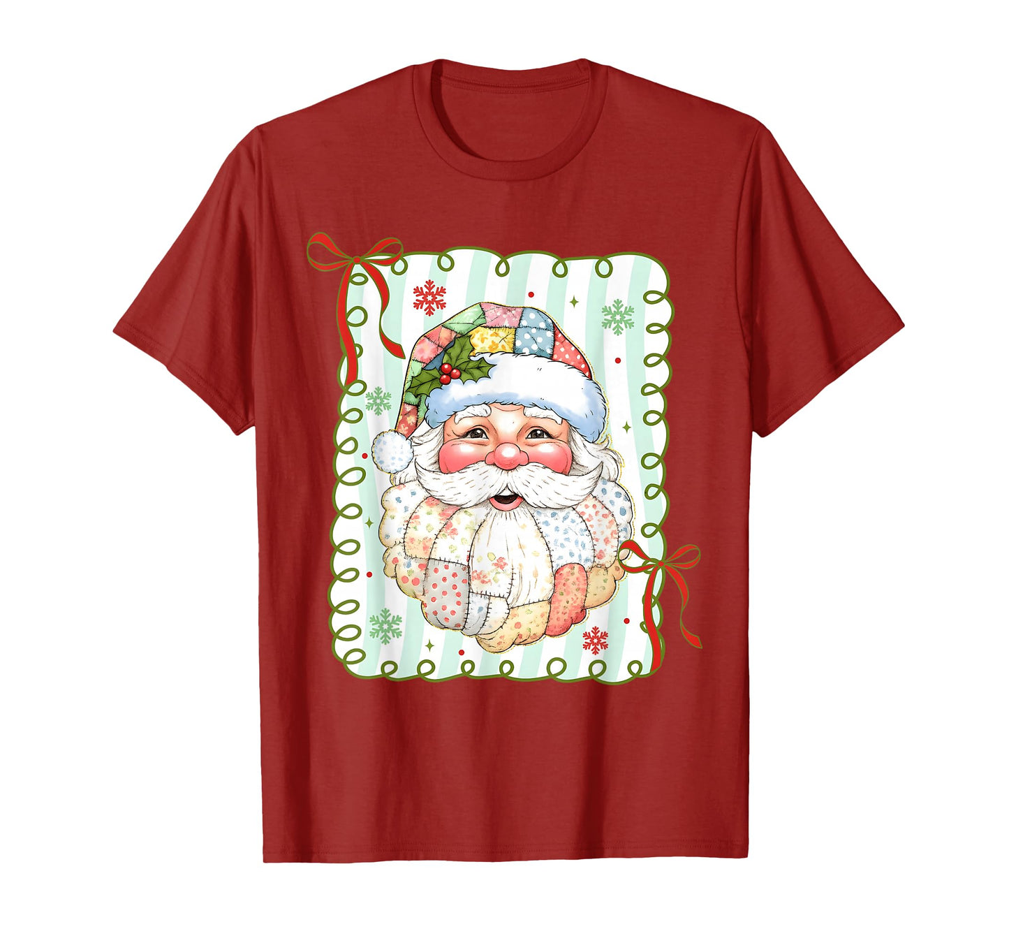 Patchwork Santa Claus Funny Xmas Merry Christmas Men Women T-Shirt