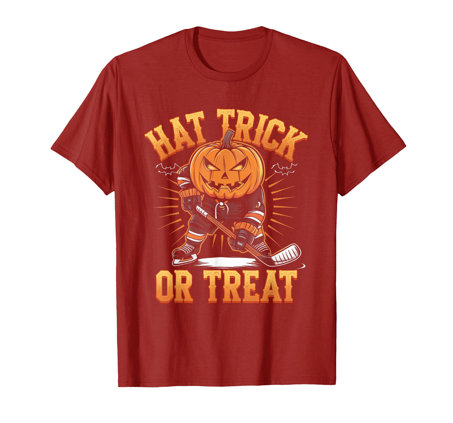 Halloween Hat Tricks Or Treat Ice Hockey Player Pumpkin Head T-Shirt