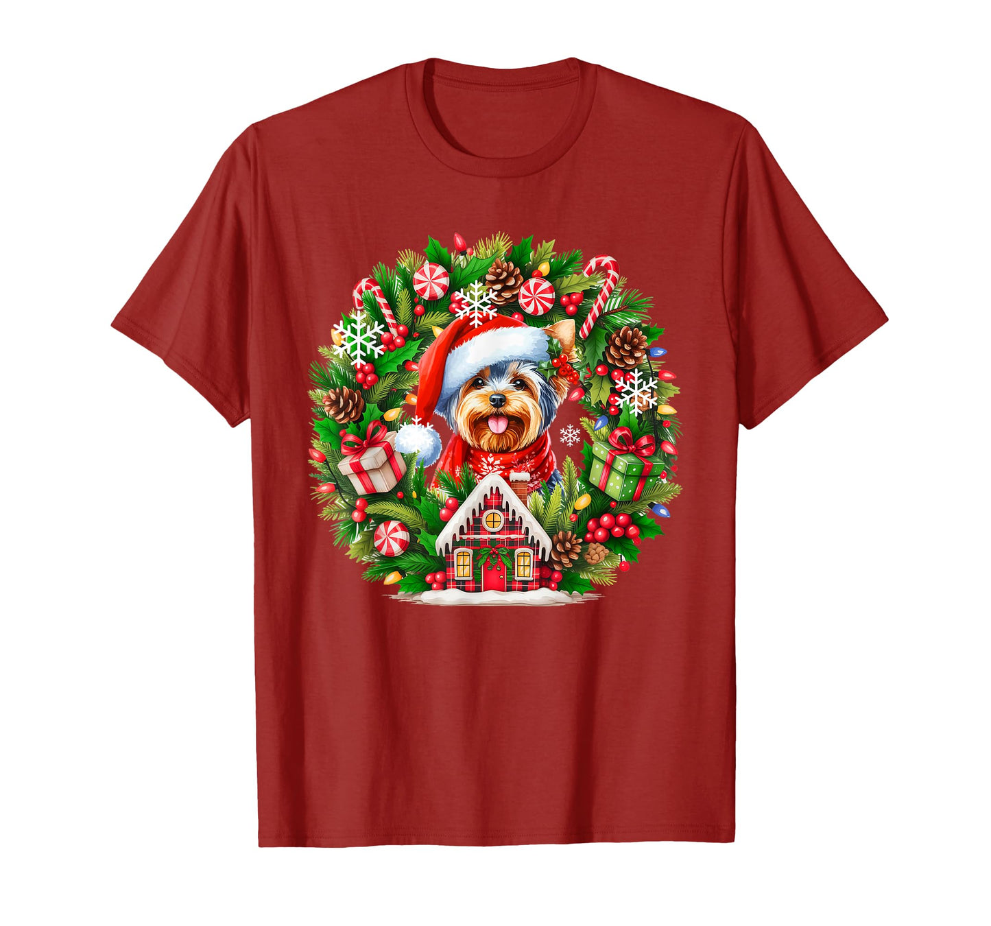 Santa Yorkshire Terrier Christmas Floral Circle Owner Kids T-Shirt
