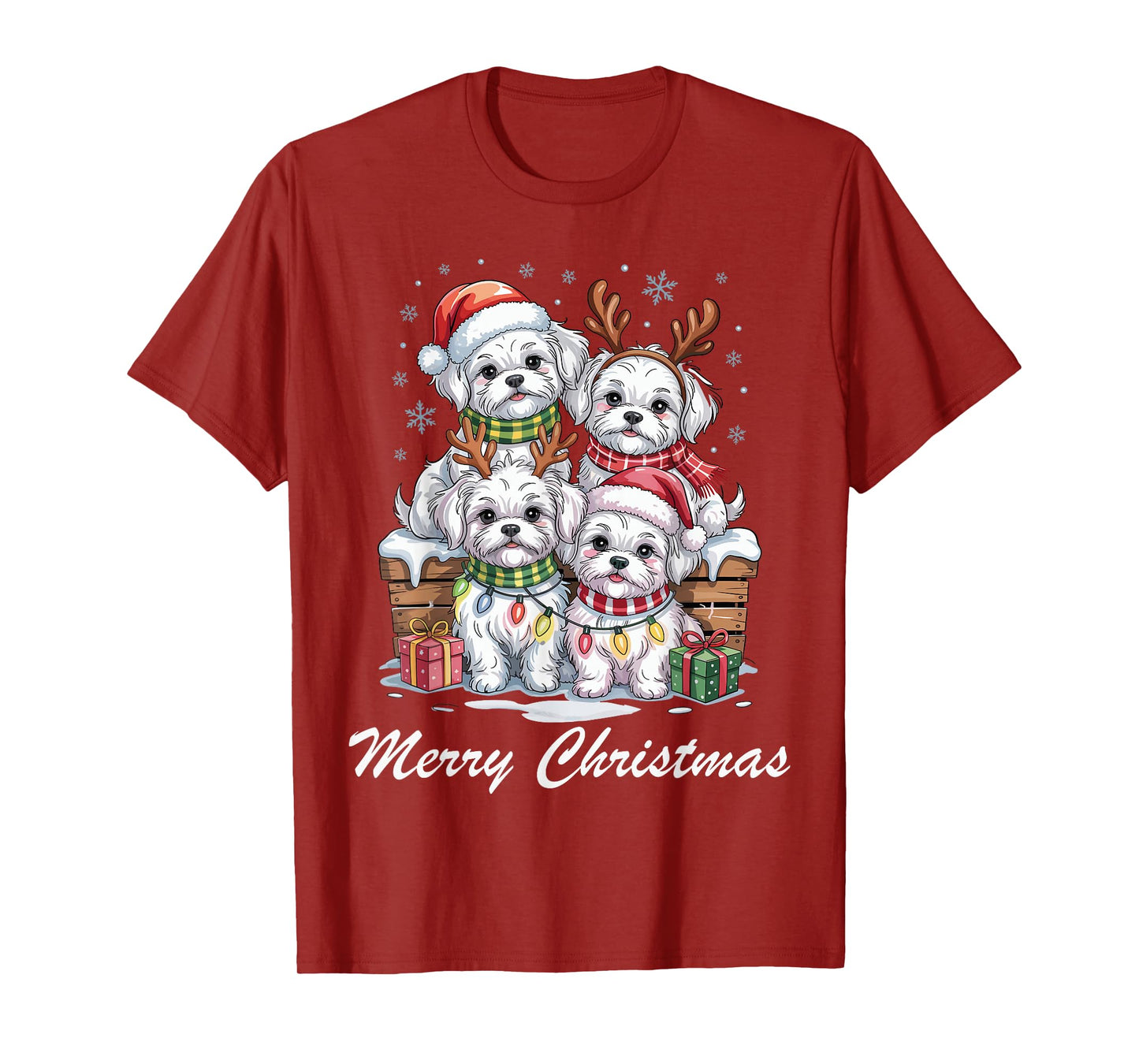 Maltese Merry Christmas Funny Dog Lovers Holiday Pajama T-Shirt