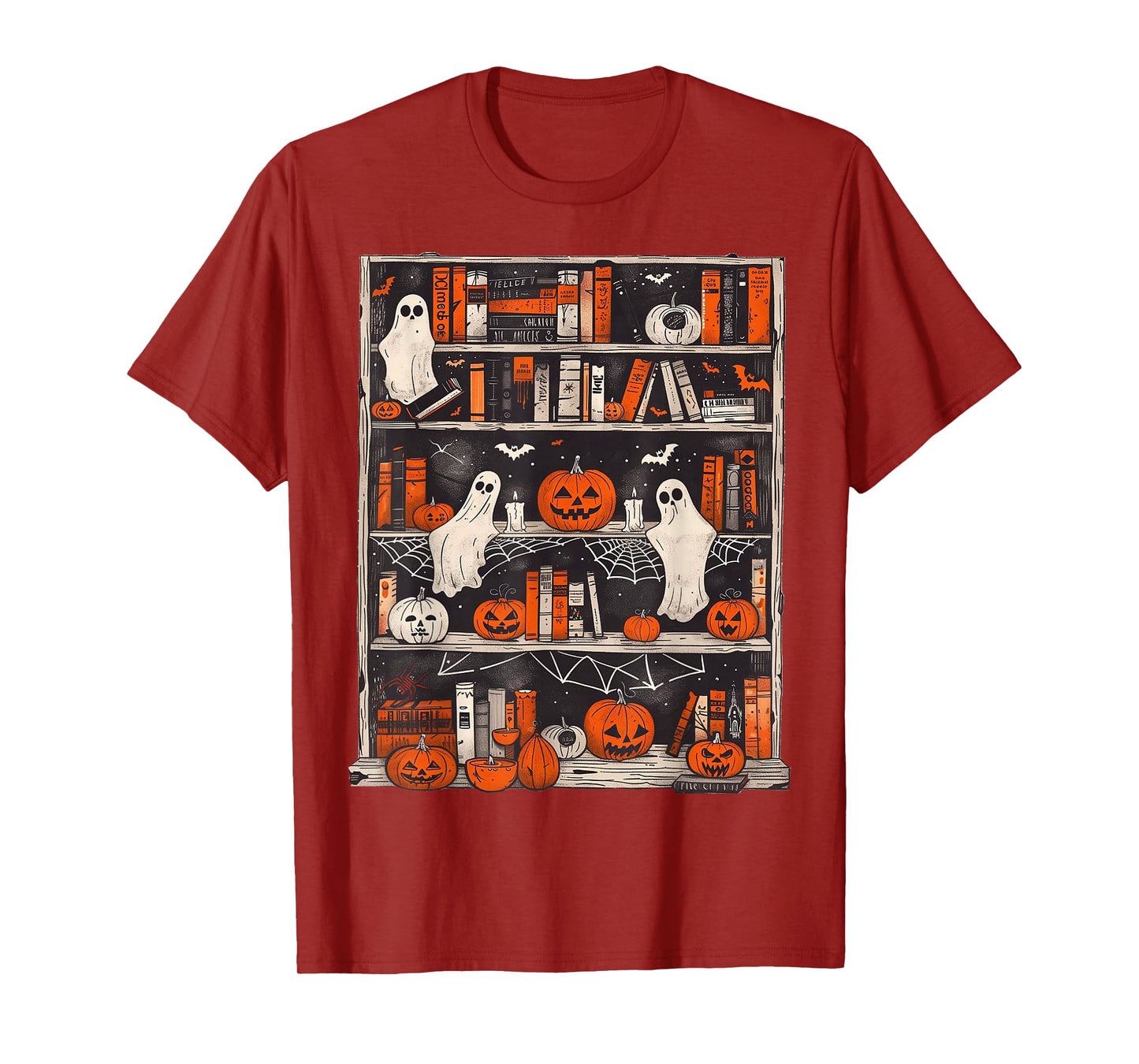 Ghost Bookcase Shirt Ghost Book Halloween Teacher Book Lover T-Shirt