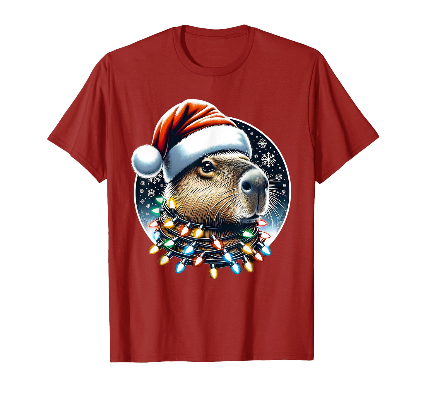 Christmas Capybara Santa Hat Xmas Lights Men Women Kids T-Shirt