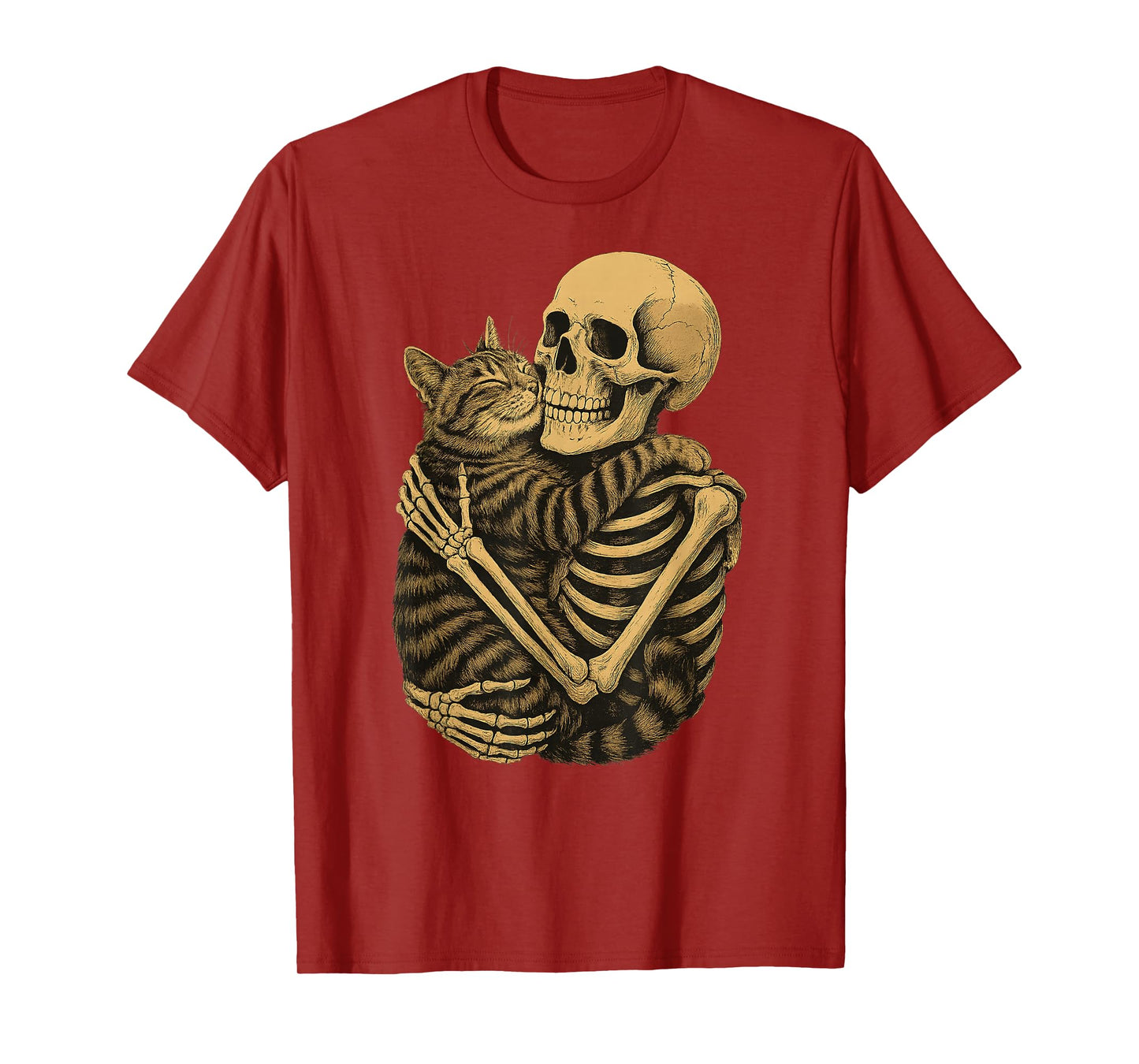 Funny Skeleton Hugging Cat Halloween Cat Lover Cat Mom Dad T-Shirt