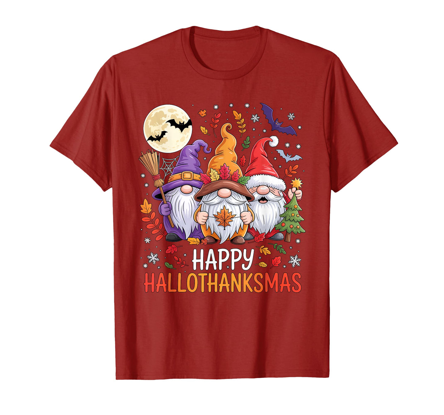 Halloween Thanksgiving Christmas Happy HalloThanksMas Gnomes T-Shirt