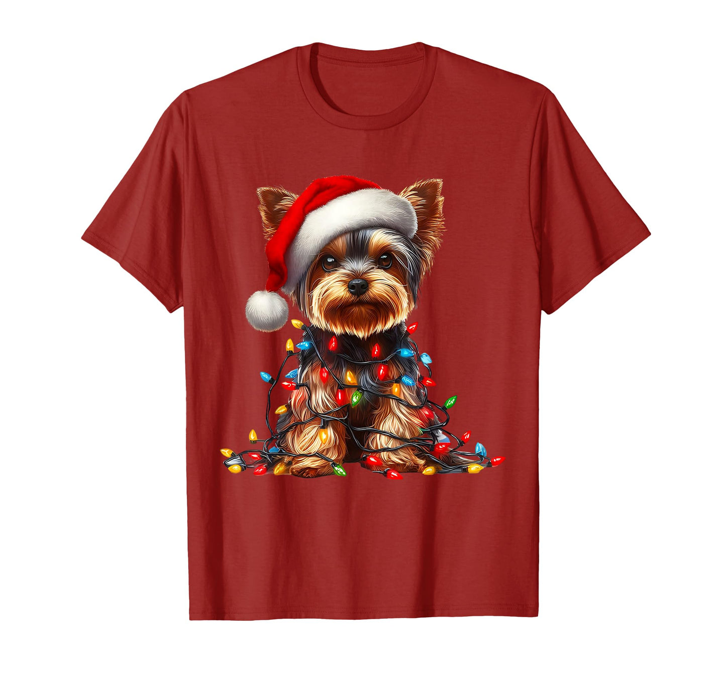 Yorkshire Terrier Dog Christmas Lights Santa Hat Dog Lover T-Shirt